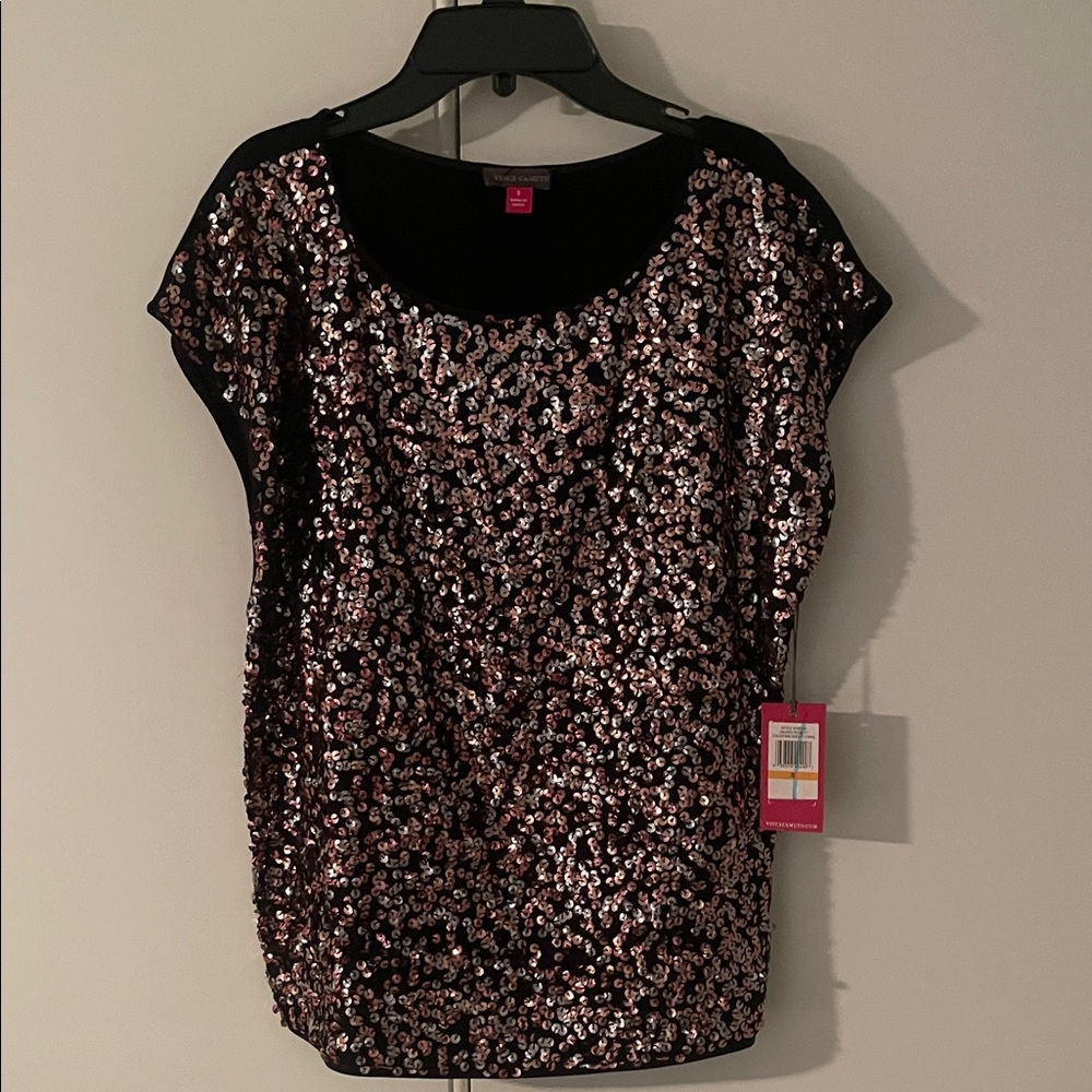 Vince Camuto Black and Pink Sequin Blouse